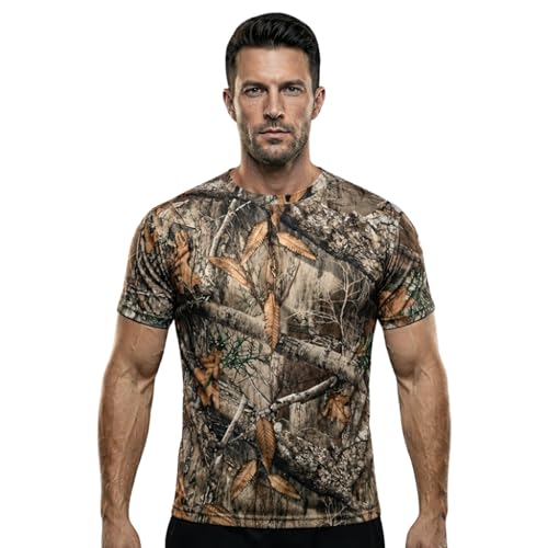 Bell Rangers Authentic Realtree Edge Camouflage Short Sleeve Poly Tee - Scent Control & Moisture Wicking | UPF 30 Protection | Unisex Adult | Crewneck Shirt