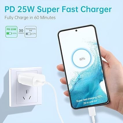 Image of Original 45W Fast Charger for Sam-Sung Galaxy S24 Plus 5G PD Original Like Charging Adapter via Type C Port Super Fast Wall Charge Adaptor for Phone,Android Type C USB Cable (PDC-White)(TOY15)