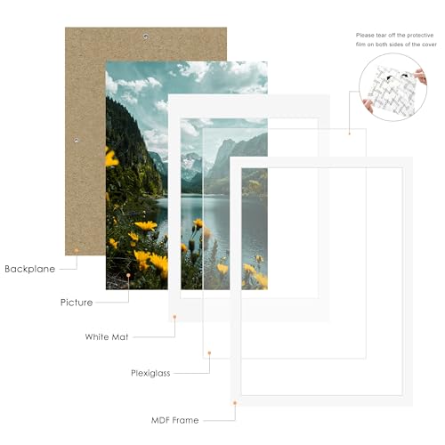 Picrit 14x20 Picture Frame 3 Pack, White Poster Frame, Display Poster 12 x 16 with Mat or 14 x 20 without Mat for Horizontal or Vertical Wall Mounting