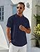 COOFANDY Men's Summer Henley Shirt Short Sleeve Stand Collar Beach Vacation Tops Fashion Casual Textured T-Shirts Navy Blue