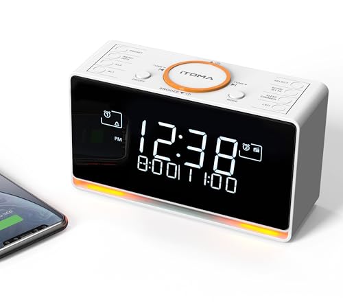 Réveil Radio DAB et FM avec 40 presets, Bluetooth, double alarme, minuterie de sommeil, contrôle de gradation, CHARGEUR USB et prise casque iTOMA 728