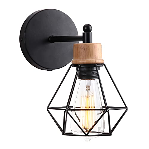 Applique murale vintage avec abat-jour cage métallique noire luminaire rétro robuste