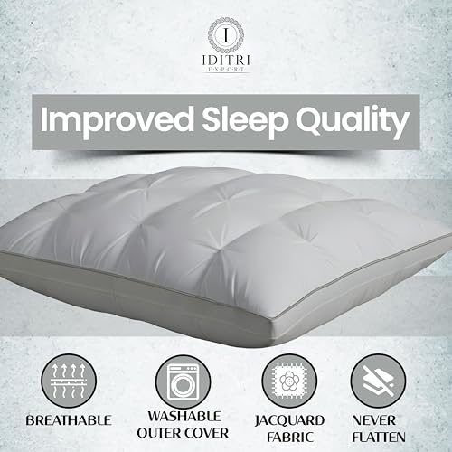 Image of Luxury Hotel Bed Pillow Set of 2, Premium Microfiber Filling, Jacquard Fabric, Concealed Zipper, Breathable Washable Cover, Grey Comfort Bedding Cushion Soft, 68 x 45 x 25 cm
