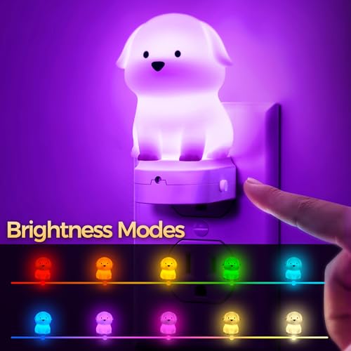 Image of DORESshop LED Night Light for Kids[2 Pack], 3D Cute Puppy Night Lights Plug into Wall with Dusk to Dawn Sensor, RGB+Soft White 3000K Dog Night Light, Christmas Birthday Gift for Kids, Room Decor