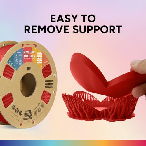 Image of OVERTURE Matte PLA 3D Printer Filament 1.75mm, Matt Surface & Low Warping Filament 1kg Spool (2.2 lbs), Accuracy + /- 0.02 mm, Fit Most FDM Printers (Matte Brick Red)