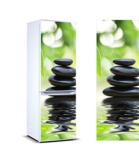 Pegatinas Vinilo para Frigorífico Piedras Negras Reflejo Agua | Varias Medidas 185 x 70 cm | Adhesivo Resistente y de Fácil Aplicación | Pegatina Adhesiva Decorativa de Diseño Elegante
