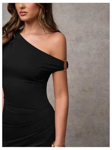 Image of Verdusa Women's Off The Shoulder Dresses Asymmetrical Ruched Sleeveless Maxi Dress