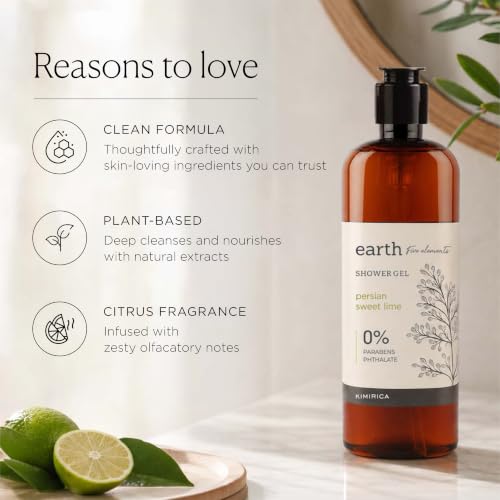 Image of Kimirica Earth Shower Gel and Moisturizing Summer Body Lotion Bath Care Duo | Enrich with Zestful Balsam and Frankincense for men & women 100% Vegan (290ml | 290ml) (Persian Sweet Lime, 290mlx2)