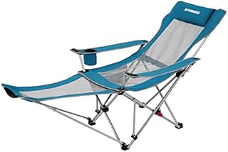 FUNDANGO Camping Chairs Folding Recliner Chair Adjustable with Detachable Footrest Cupholder Pocket Lightweight Portable Camp Chair (SINGLE, CYAN), (9C2134)