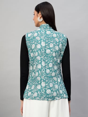 Image of Ravaiyaa - Attitude is everything Women's Floral Printed Reversible Quilted Jacket Coat Blazer Jacket Sleeve Less Waistcoat