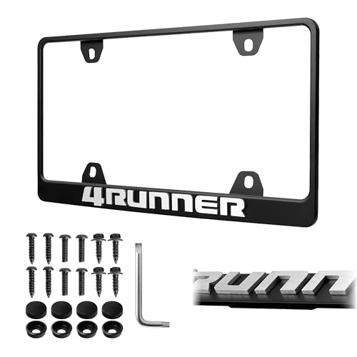 4Runner License Plate Frame – Stealth Black Powder Coat UV Resistant Rust-Proof Steel Plate Holder - 1pc – Compatible with 4-Runner (3D SILVER ALLOY RAISED LETTER with MOUNTING HARDWARE)
