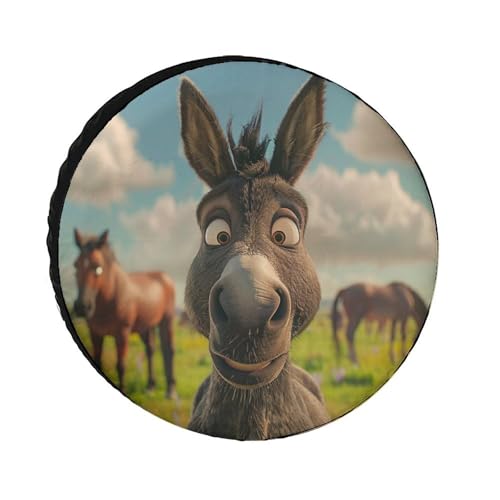 Image of Camping Spare Tire Cover Happy Donkey Polyester Universal Spare Wheel Tire Cover Wheel Covers Wildlife Animal Tire Cover Universal Fit for Trailer SUV Truck Camper Travel Trailer 14 Inch