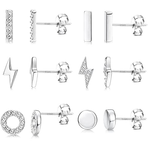 Dochais 6 Pairs Stud Earrings,925 Sterling Silver 14K Gold Plated,Hypoallergenic stud earrings, Brass Cubic Zirconia, Cubic Zirconia Cover