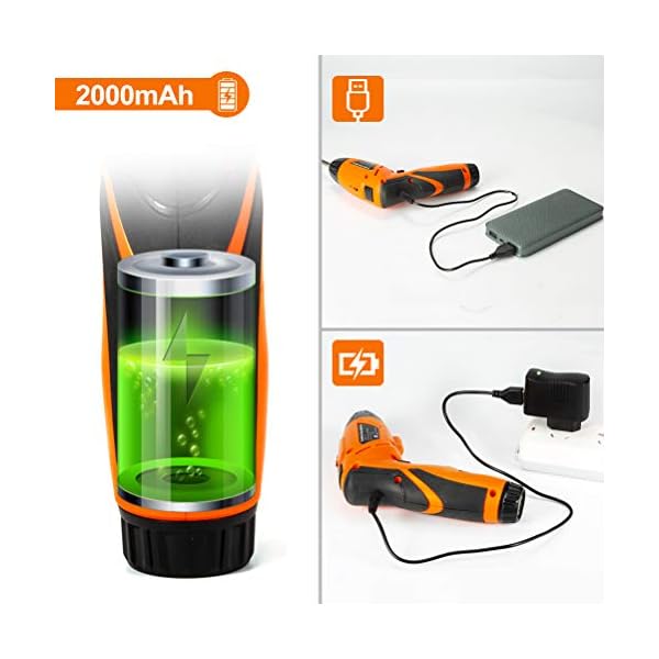 V VONTOX Akkuschrauber 6Nm Max. Drehmoment 3,6V / 2000mAh Li-Ionen Akku mit 46 Zubehörteilen,Magnet Internem Spannfutter… – Bild 8