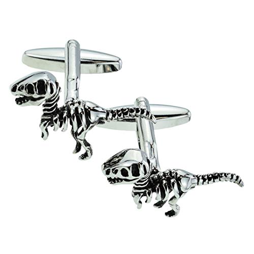Mancuernillas Hombre Esqueleto Dinosaurio Plateadas miniatura 1