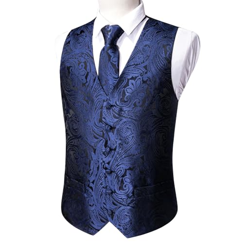 Men’s Textured Silk Vest and Tie Set with Pocket Square & Cufflinks Formal Waistcoat for Wedding or Business Suit3