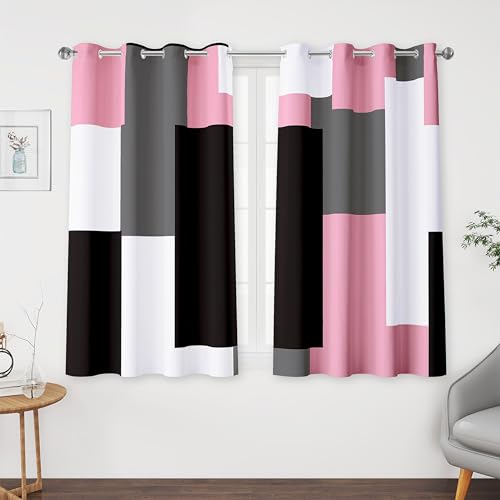 Tyrot Pink Black Grey Blackout Curtains for Bedroom Living Room 45 inch
