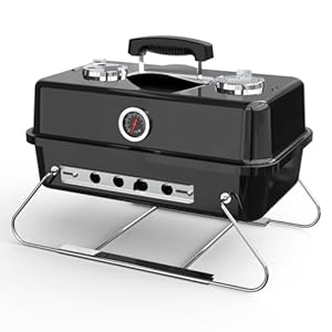 House of Home Portable Charcoal BBQ Grill – Compact Folding Barbecue with Thermometer, Heat Resistant Ash Catcher, Air Vents & Enamel-Coated Rack – Perfect For Camping & Garden Cooking (Black)