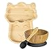 Tiny Dining Conjunto de Cena de Llama de succión de bambú para niños - Fibra Natural Bebé Niño Stay Stay Put Mejorado Plato DE ALIMENTACIÓN SEGMENTADA - Negro