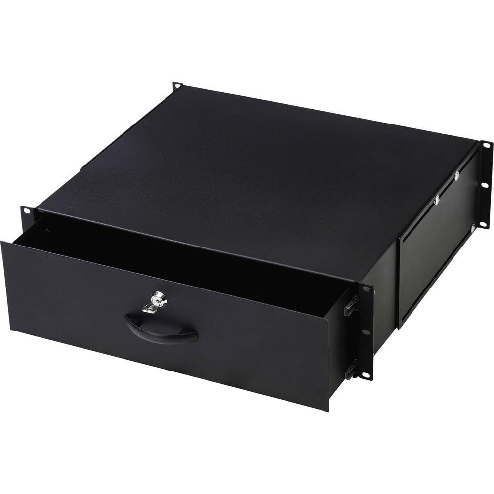 DIGITUS cassetto per armadi di rete e server rack, 19 pollici, 3U, montaggio anteriore e posteriore, profondità variabile, vassoio per documenti e per tastiera, chiudibile, nero