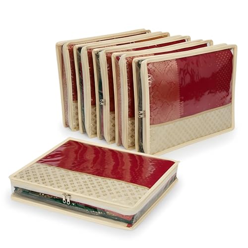Image of Premium Saree covers for storage Pack of 6 Saree covers with zip transparent Saree bags Sequin Design Cloth organizer Cloth covers for packing Wardrobe organizer Saree pouch (Ivory, Pack of 6)