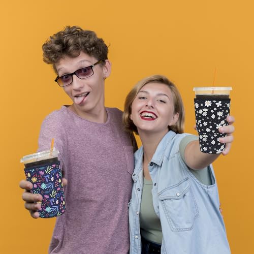 Image of 3 Pack Reusable Iced Coffee Sleeves - Xumbtvs Insulator Sleeve for Cold Beverages, Neoprene Coffee Cup Holder (Cherry)