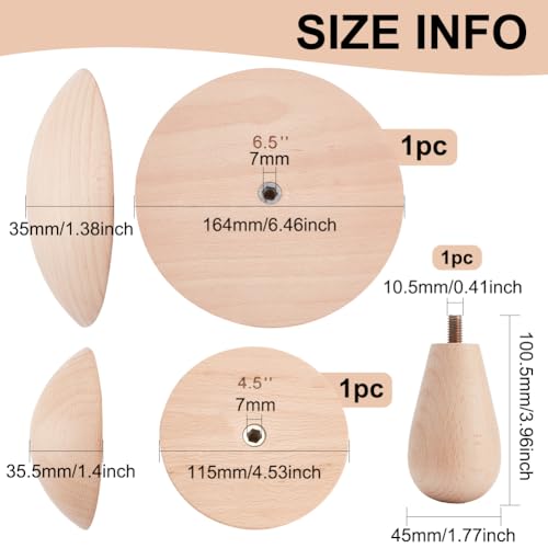 BENECREAT 2 Sets Pottery Wooden Clay Tools includ 11.4cm and 16.5cm Wooden Ceramic Top s 4 Inch/10.2 cm Interchangeable Handles for Making Bowls and Plates Craft DIY - Image 2