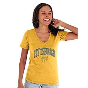 Blue 84 Pittsburgh Panthers Women’s Tri-Blend T-Shirt Vintage Arch Over Secondary Color, Golden, X-Large