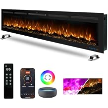 88" Infrared Smart Electric Fireplace Alexa/Google Compatible, Remote& App Control Multicolor Flame w/Dimmer, Wall-Mounted& Recessed WiFi Enabled Fireplace Heater w/Crackling Sound& Thermostat, 1500W