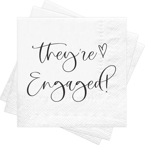 RUSPEPA 25 Pcs Engagement Cocktail Napkins Theyre Engaged Elegant Design Disposable Paper Napkins for Engagement Party Bridal Shower Wedding Announcement Romantic Table Decor 3 Ply 5 x 5 Inch