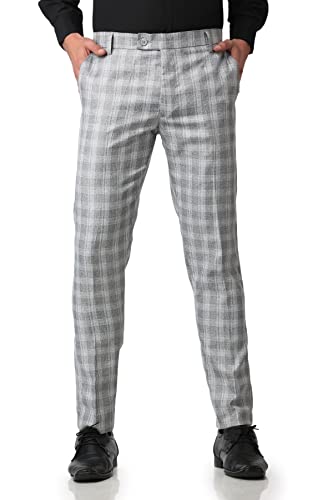Image of MALENO Men's Polycotton Slim Fit Checkered Trouser |Trousers for Office, Party | Men Formal Pant