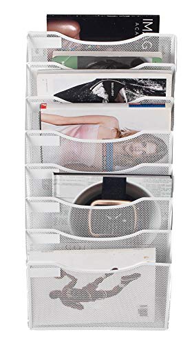 Klickpick Office 8 Sections Hanging Files Wall Mounted Metal Mesh File Document Organizer Magazine Holder Rack Organizer Racks Multipurpose Use To Display Files, Magazine, Newspapers- White