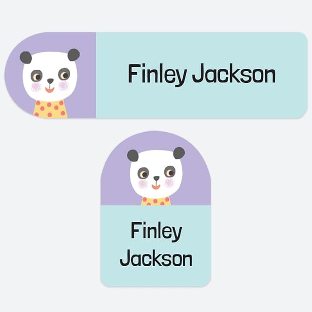 50 x No Iron Personalised Stick On Waterproof Washable Name Labels Great for Clothes, School Uniform, Equipment, Shoes. School, Nursery, Day Care, Hospital - Panda Spots