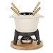 La Fonderie 1890 MONT JOLY Set da fonduta in ghisa smaltata, per 4 persone, fonduta di formaggio, carne, ciocolato, Beige, base in legno naturale, forchette con manico in legno di faggio immagine