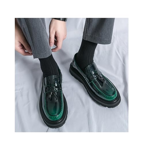 Platform Loafers for Men Black Soft Patent Leather Chunky Heel Loafers Slip-On Office Dress Casual Shoes4