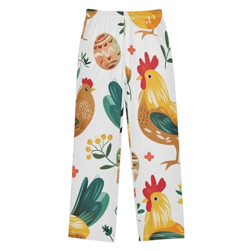 ZZXXB Rooster Egg Flowers Boys Long Pants Soft Trousers Elastic Waist Kids Lounge Bottoms with Pockets S-XL