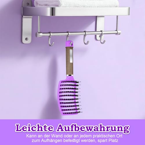 Haarbürste ohne Ziepen, Extensions Bürste mit Aufhängeloch Damen, Haarbürste Wildschweinborsten für trockenes/nasses/lockiges/glattes Haare, Lila