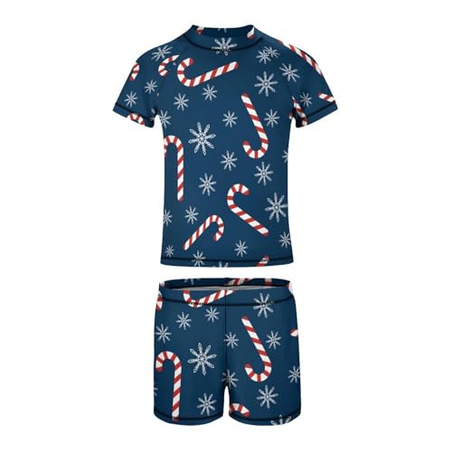 Christmas Candy Canes and SnowflakesChildren's Swimsuits Boys Two Piece Suit8-10Y（130cm）2