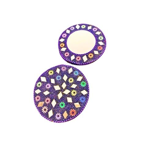 Handmade Decorative Rajasthani Compact Pocket Mirrors Portable Round Crystal Makeup Mirror Set for Women Exquisite Wooden Compact Pack of 1-picture-10