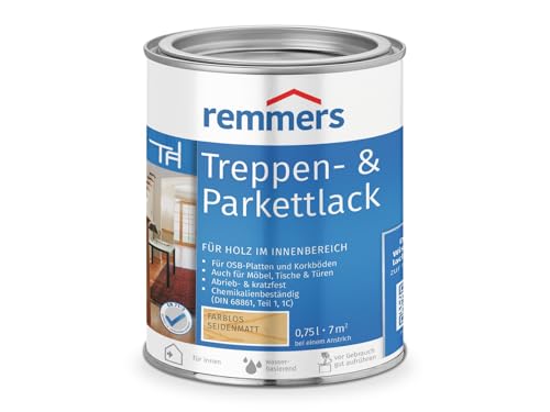 Remmers Vernice per scale e parquet incolore satinato opaco, 0,75 litri, sigillante a base d'acqua per legno e parquet all'interno, vernice sigillante a pennello, resistente all'abrasione e al graffio