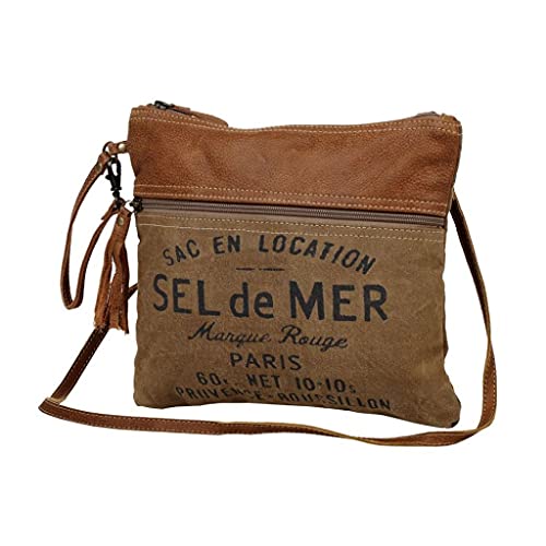 Myra Bag French Toast Small & Cross Body Bag Upcycled Canvas & Leather S-26492