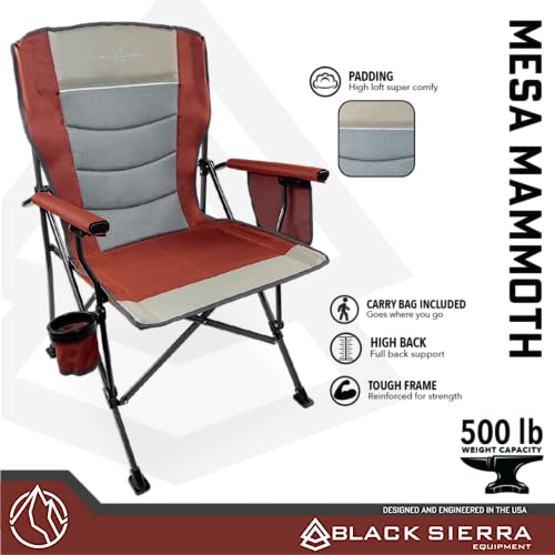 Black Sierra Equipment Camping Chair for Adults Supports 500 lbs, Oversized Beach Chair with Hard Arms, Steel Frame Durable Folding Chair, Portable Lawn Chair with Cup Holder - Thumbnail 2