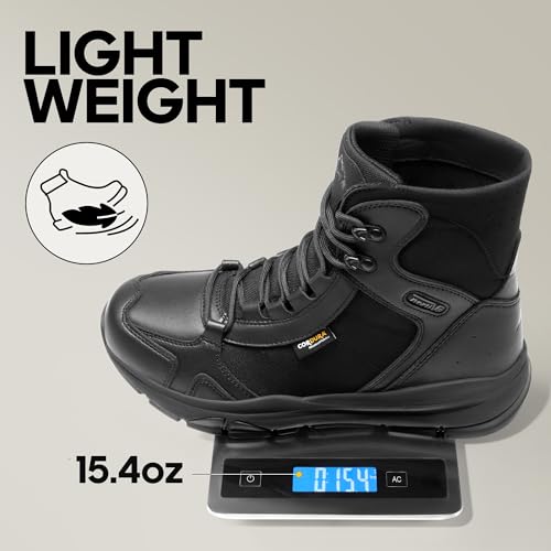 NORTIV 8 Men's Lightweight Military Tactical Work Boots Outdoor Hiking Motorcycle Combat Boots,Size 7,Black-Leather,SNMT221M