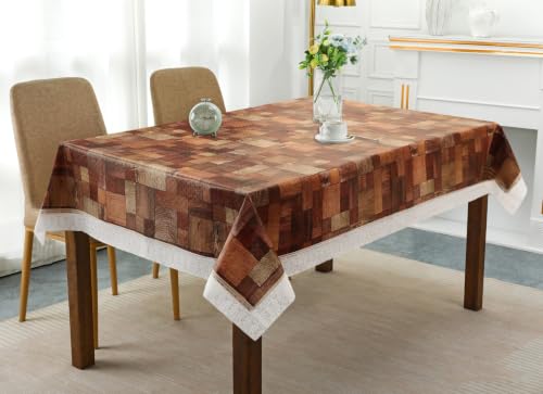Image of Dakshya Industries 6 Seater PVC Waterproof Dining Table Cover 60x90 Inch | Floral Printed Washable Table Cloth with Lace Border
