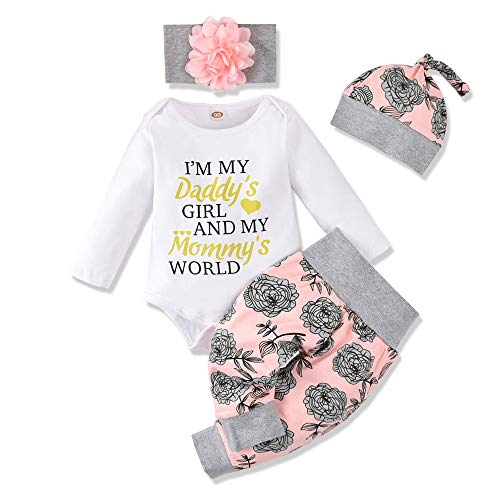 Image of Catpapa Honykids Newborn Baby Girl Romper Jumpsuit Bodysuit +Pants Shorts+Headband Outfit Set, Long Sleeve-gold, 0-6 Months