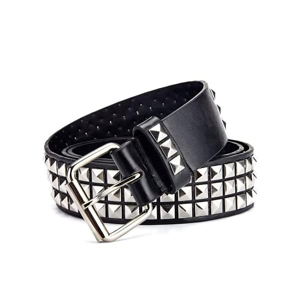 Black Studded Belt Punk Rock Rivet Belt Grommet Threads Belt with Bright Metal Pyramid for Women Men (Black) - Image 3