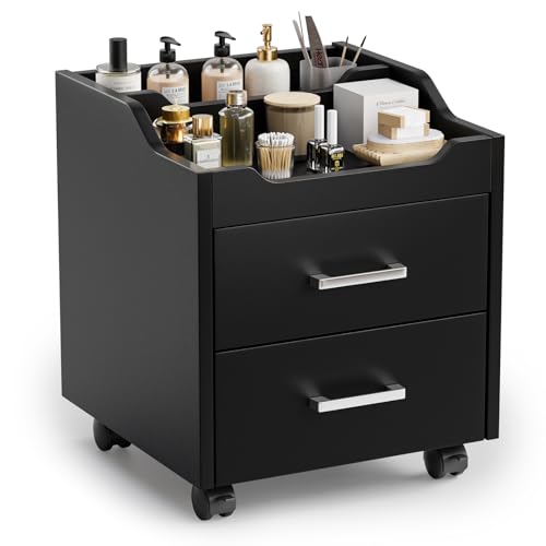 OmySalon Pedicure Cart Foot Bath Trolley with 2 Storage Drawer Portable Nail Esthetician Cart for Manicure & Foot Massage Beauty Spa Supplies with Locking Wheels Black