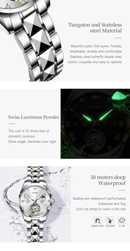 Image of OUPINKE Automatic Watch for Women Self-Winding Luxury Original Ladies Watch | Skeleton Mechanical Diamond Gold /Black /Sliver 24 Hours Gift Wrist Watches