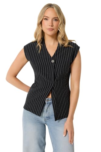 Image of Long Tall Sally - LTS Tall Pinstripe Button Top - Women's Black