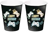 Folat 24965 Vidéo Fournitures Gobelets-Level Up-250 ml-8 pièces-Décoration Vaisselle de Fête d'anniversaire Amateurs de Jeux, Noir (Lot de 2)